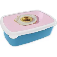 MuchoWow Broodtrommel Blauw - Lunchbox Ei - Disco - Ontbijt - Glitter - Brooddoos 18x12x6 cm - Brood lunch box - Broodtrommels voor kinderen en volwassenen