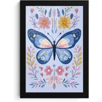 PosterMonkey Poster in lijst - Fotolijst 20x30 cm - Posters - Vlinder - Lichtblauw - Sierlijk - Bloemen - Posterlijst zwart - Decoratie - Wanddecoratie woonkamer - Muurdecoratie slaapkamer