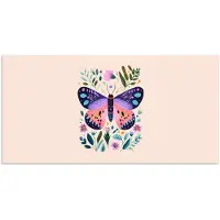 PosterMonkey Poster 160x80 cm - Bloemen - Bladeren - Vlinder - Kleurrijk - Posters - Kamer decoratie - Wanddecoratie woonkamer - Muurdecoratie slaapkamer