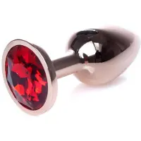 Power Escorts - Unieke Kleur - Rose Goud Anale plug - Anal plug met Rode steen - lekker formaat 7 CM - dia 2,7 CM - handige bewaarzak