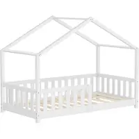 ML-Design Kinderbed Huisbed 80x160 cm wit gemaakt van dennenhout Houten bed met dak en lattenbodem ML design