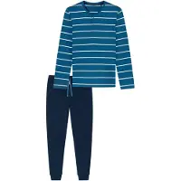 Schiesser Pyjama lang 'Casual Nightwear' blauw / donkerblauw / wit