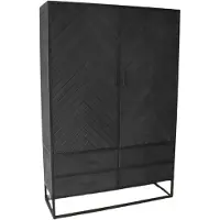 Lizzely Garden & Living Kast industrieel mangohout Flako zwart mango hout visgraat 180cm wandkast mango duurzaam