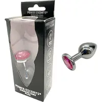 Power Escorts - Diamond King Plug - Medium - 8 x 3,5 cm - aluminium met roze steen - BR137M