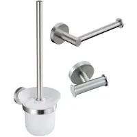 FortiFura Calvi Toiletset 3-delig - toiletrolhouder zonder klep - toiletborstel - handdoekhaak dubbel rond - PVD - geborsteld RVS SW639930 SW639931 SW1211589