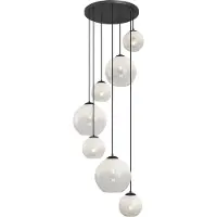 QAZQA Moderne hanglamp zwart met wit glas rond 7-lichts - Misty