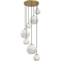 QAZQA Hotel Chique hanglamp messing met wit glas rond 7-lichts - Misty