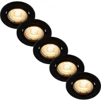 Lighto Inbouwspot zwart rond kantelbaar - Met GU10 Fitting en dimbare GU10 LED lamp - 5 stuks