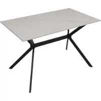 Mendler Eettafel -O58, eettafel van gesinterd metaal, marmerlook 120 cm ~ wit