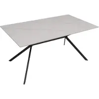 Mendler Eettafel -O58, eettafel van gesinterd metaal, marmerlook 160 cm ~ wit