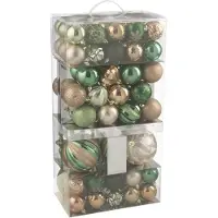 J-Line kerstbal - kunststof - groen/ecru - doos van 80