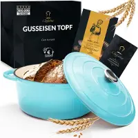 Chefarone Gietijzeren Pan 4.7L - PFAS vrij - Braadpan Inclusief Deksel - Geschikt Voor Alle Warmtebronnen - Geëmailleerd Blauw