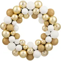 J-Line decoratie Krans Kerstbal - kunststof - wit/goud