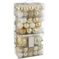 J-Line kerstbal - kunststof - wit/goud - doos van 80