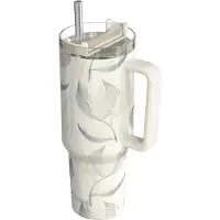 Quokka , Isolatiebeker 1200 ml met Rietje met Katoen Bladmotief, Wit