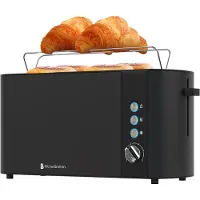 Kitchenbrothers Broodrooster - Toaster - 6 Warmteniveaus - 2 Extra Lange Sleuven - 1520W - Zwart