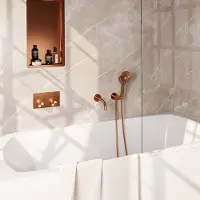 Brauer Stripe inbouw badkraan met drukknoppen en 3 standen handdouche koper geborsteld PVD