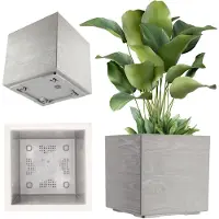 Kadax Plantenbak van kunststof, 39 x 39 cm, 7 kleuren, vierkante bloempot, bloempot met wieltjes, plantenbak met afvoerkurk (grijs, houtlook)