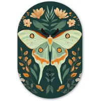 MuchoWow Muurovaal 40x60 cm - Ovale wanddecoratie Sierlijk - Vlinder - Groen - Bladeren - Ovalen schilderij - Muurdecoratie woonkamer - Kamer decoratie - Schilderijen - Wandcirkel
