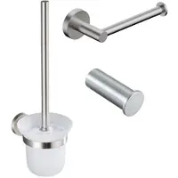 FortiFura Calvi Toiletset 3-delig - toiletrolhouder zonder klep - toiletborstel - handdoekhaak enkel rond - PVD - geborsteld RVS SW639927 SW639930 SW639931