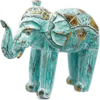 Ancient Wisdom Houtsnijwerk Olifant - Turquoise Goud
