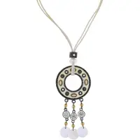 Behave – Ketting – Crème geel – Waxkoord – Hanger met steentjes – Bohemian stijl