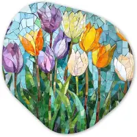 MuchoWow Organische wanddecoratie 60x60 cm - Organisch schilderij Mozaïek - Veld - Tulpen - Kleurrijk - Muurdecoratie woonkamer - Kamer decoratie - Schilderijen - Muurcirkel aesthetic