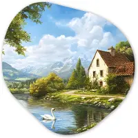 MuchoWow Organische wanddecoratie 40x40 cm - Organisch schilderij Zwaan - Bomen - Rust - Muurdecoratie woonkamer - Kamer decoratie - Schilderijen - Muurcirkel aesthetic