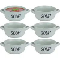 COSY&TRENDY Cosy & Trendy soepkom van aardewerk - 6x - groen - Dia 13,5 cm - 470 ml - Servies - Soepkommen/Soepkommetjes