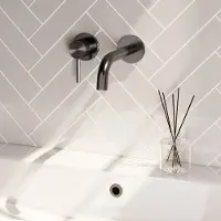 Brauer Stripe inbouw wastafelkraan ColdStart met gebogen uitloop en rozetten model A2 gunmetal geborsteld PVD