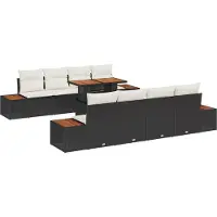 vidaXL Tuinset met 9 zitplaatsen, zwart, van polyrotan