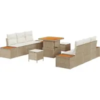 vidaXL Tuinset met 9 onderdelen, 8 zitplaatsen, beige, polyrotan