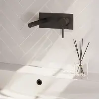Brauer Stripe inbouw wastafelkraan ColdStart met rechte uitloop en afdekplaat model A1 zwart mat