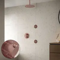 Saniclear Copper Curved inbouw regendouche 20cm met ronde massagejets en plafondarm geborsteld koper