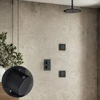 Saniclear Nero Curved inbouw regendouche 30cm met vierkante massagejets en plafondarm zwart mat