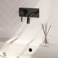 Brauer Stripe inbouw wastafelkraan ColdStart met gebogen uitloop en afdekplaat model A2 zwart mat