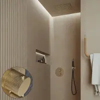 Saniclear Cube Curved Pro inbouw regendouche rond met inbouw douchekop 30x30cm en staafhanddouche geborsteld messing - mat goud