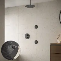 Saniclear Iron Curved inbouw regendouche 20cm met ronde massagejets en plafondarm verouderd ijzer - gunmetal