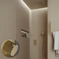 Saniclear Cube Stripes inbouw regendouche met inbouw douchekop 30x30cm en 2 standen handdouche geborsteld messing - mat goud