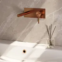 Brauer Stripe inbouw wastafelkraan ColdStart met rechte uitloop en afdekplaat model A1 koper geborsteld PVD