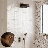 Saniclear Evolution Stripes inbouw regendouche met 2 standen handdouche verouderd messing