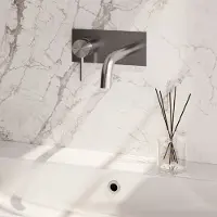 Brauer Stripe inbouw wastafelkraan ColdStart met gebogen uitloop en afdekplaat model A2 RVS geborsteld PVD