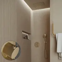 Saniclear Cube Stripes inbouw regendouche rond met inbouw douchekop 30x30cm en 2 standen handdouche geborsteld messing - mat goud