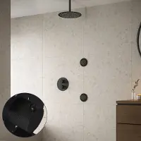 Saniclear Nero Stripes inbouw regendouche 30cm met ronde massagejets en plafondarm zwart mat