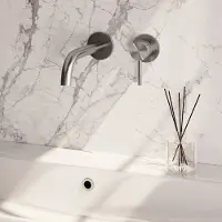 Brauer Stripe inbouw wastafelkraan ColdStart met gebogen uitloop en rozetten model A1 RVS geborsteld PVD