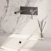 Brauer Stripe inbouw wastafelkraan ColdStart met rechte uitloop en afdekplaat model A1 RVS geborsteld PVD