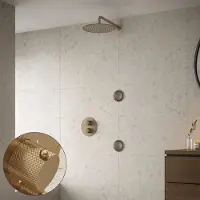 Saniclear Brass Curved inbouw regendouche 30cm met ronde massagejets en muurarm geborsteld messing - mat goud