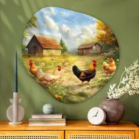 MuchoWow Organische wanddecoratie 90x90 cm - Organisch schilderij Kippen - Landelijke rust - Natuur - Muurdecoratie woonkamer - Kamer decoratie - Schilderijen - Muurcirkel aesthetic