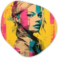 MuchoWow Organische wanddecoratie 90x90 cm - Organisch schilderij Vrouw - Verfstrepen - Gekleurd - Muurdecoratie woonkamer - Kamer decoratie - Schilderijen - Muurcirkel aesthetic