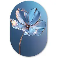 MuchoWow Muurovaal 40x60 cm - Ovale wanddecoratie Blauw - Bloem - Glazen - Sierlijk - Ovalen schilderij - Muurdecoratie woonkamer - Kamer decoratie - Schilderijen - Wandcirkel